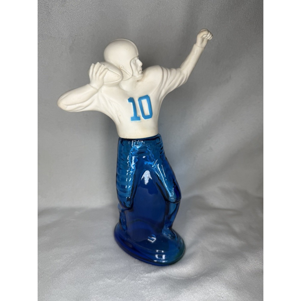 Vintage Avon Blue Glass Pass Play Football Player Bottle